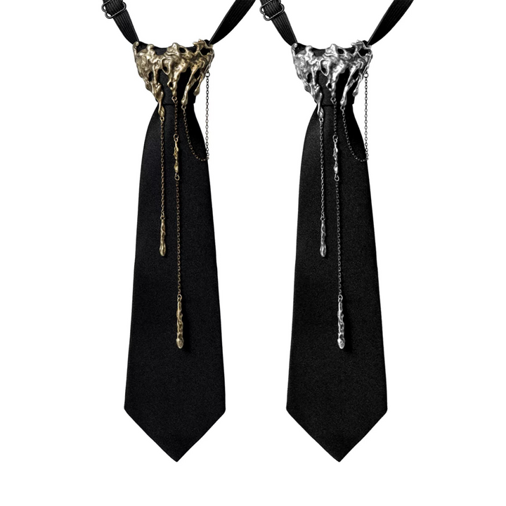 a pair of black ties with gold chains on them