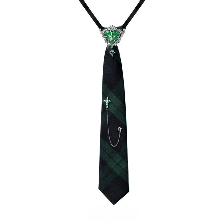 a green and black tie with a cross on it